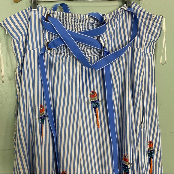 Anthropologie Maeve Tie Back A Line Maxi Dress Striped Blue Beaded Birds 24W - Picture 11 of 16